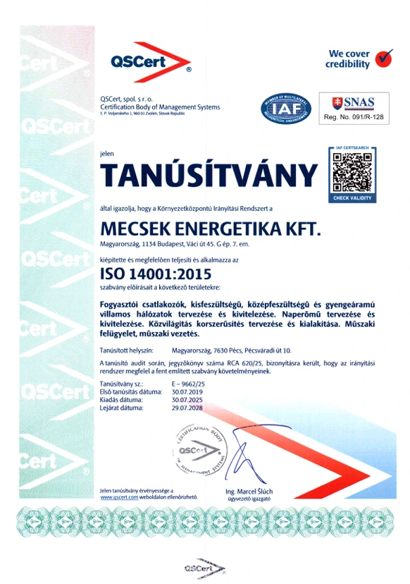 ISO14001 tanúsítvány
