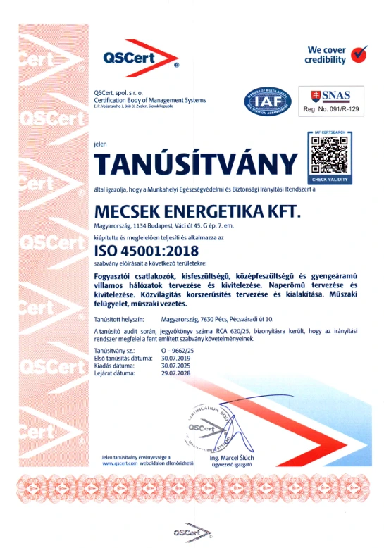 ISO45001 tanúsítvány