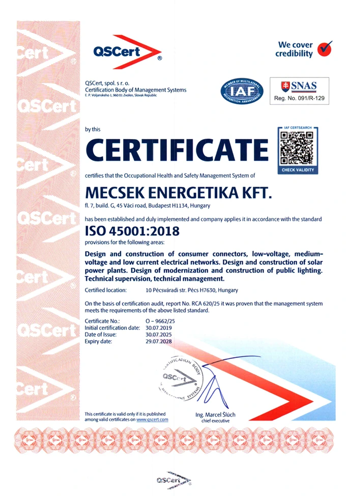 ISO45001 tanúsítvány -angol