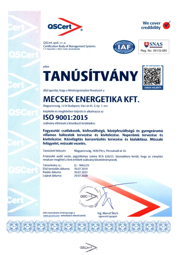 ISO9001 tanúsítvány