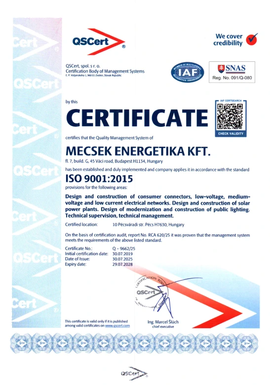 ISO9001 tanúsítvány, angol
